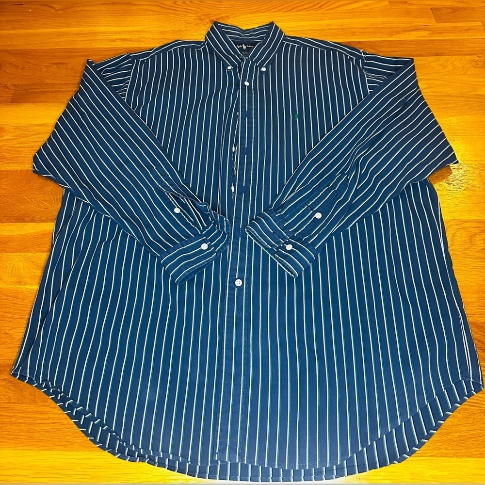 Ralph Lauren Blaire Striped Button Down Shirt Men’s XL Blue Green Cotton